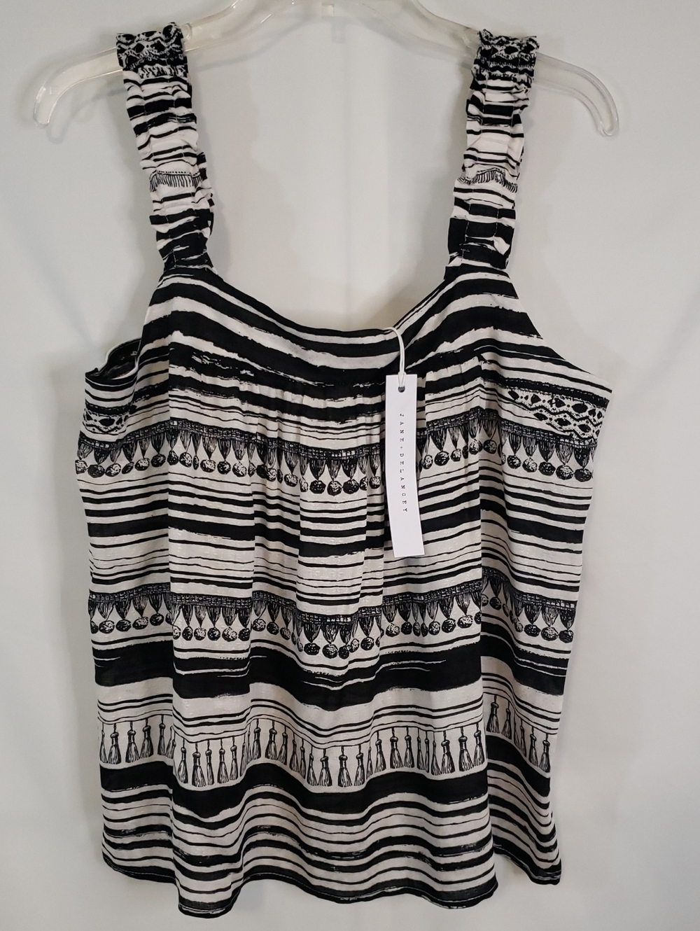 Jane + Delancey Striped Black & Ivory Print Sleeveless Tank Top, Medium - Picture 1 of 8